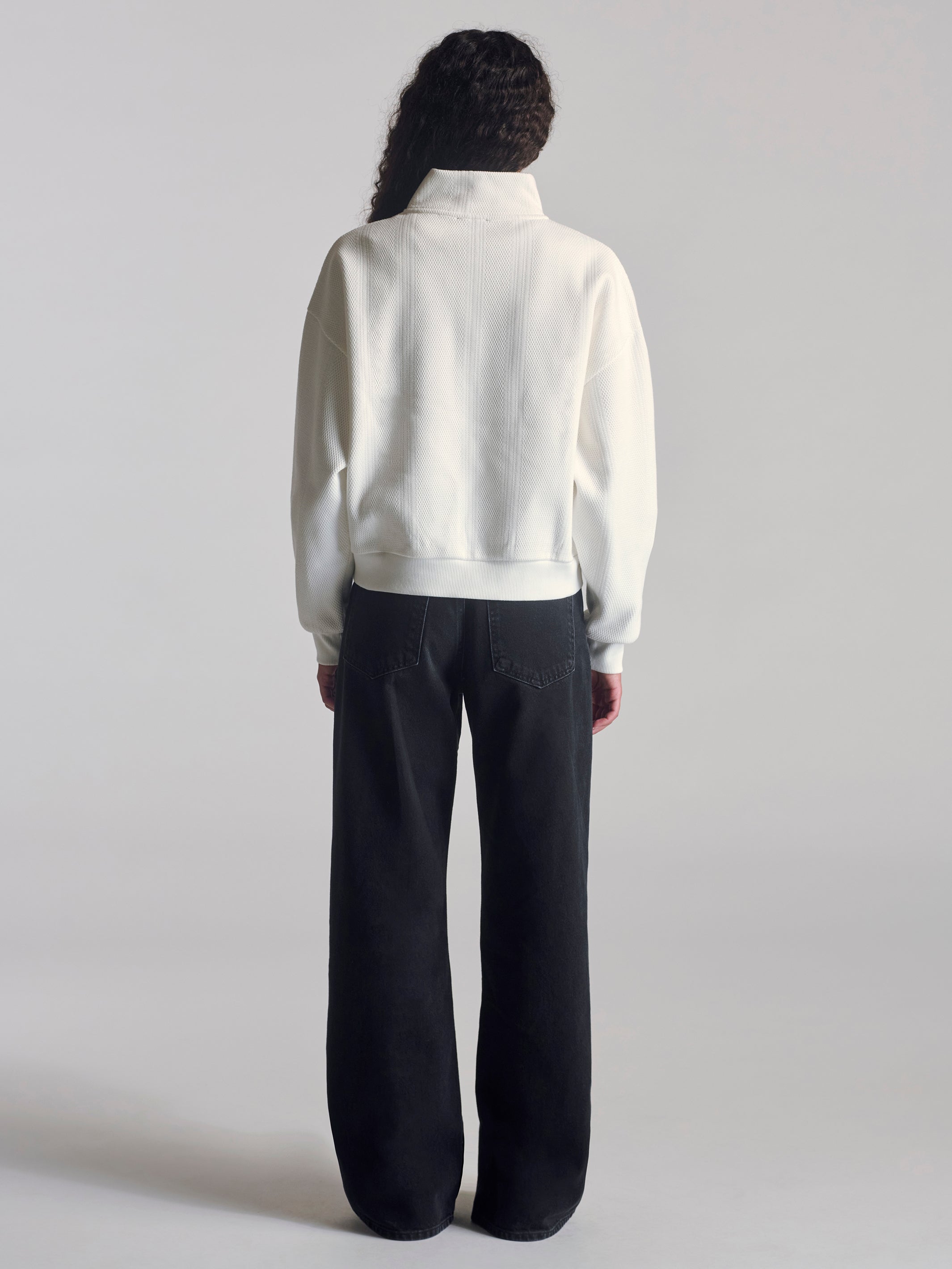 Women's Half Zip Sweatshirt In Antique White - BROOKLYN INDUSTRIES