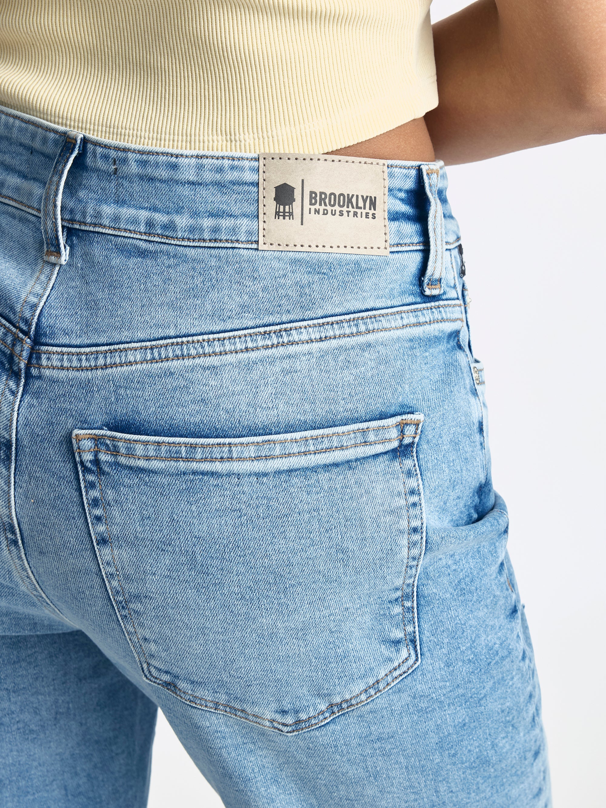 Meadow High Rise Boyfriend Jeans in Mid Ripped Denim - BROOKLYN INDUSTRIES