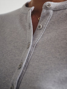 Women's Cropped Henley T-Shirt in Light Grey Melange