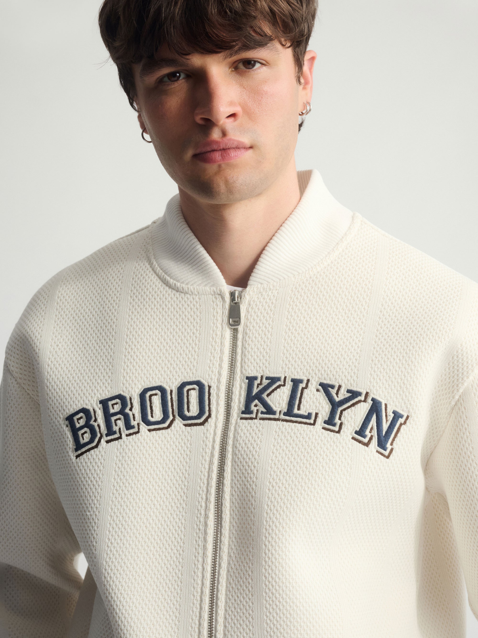 Men's Brooklyn Zip-Up Sweatshirt In Antique White - BROOKLYN INDUSTRIES
