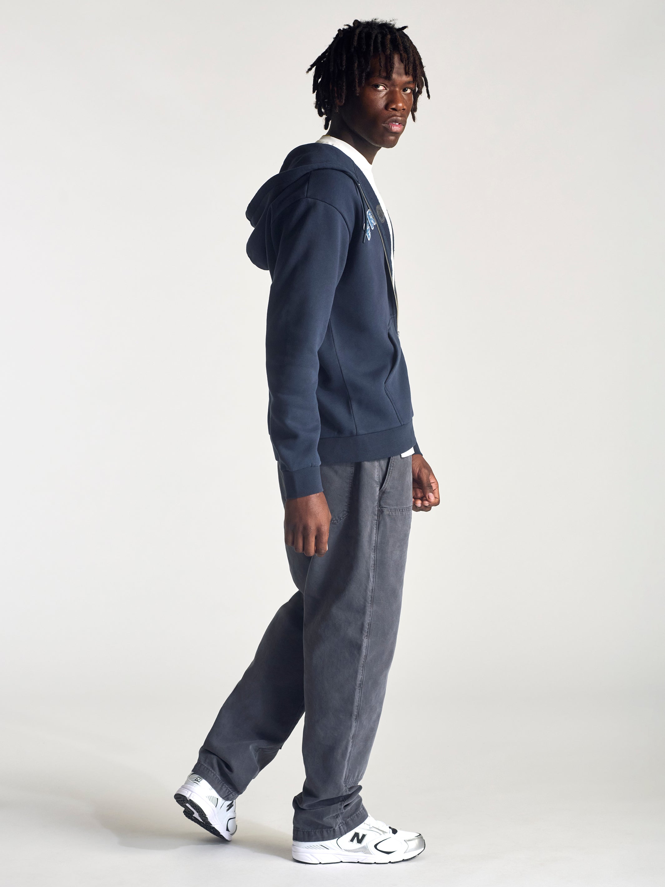 yu　ネイビー　ジップ　S Men's Logo Zip Up Sweatshirt In Navy | Brooklyn Industries