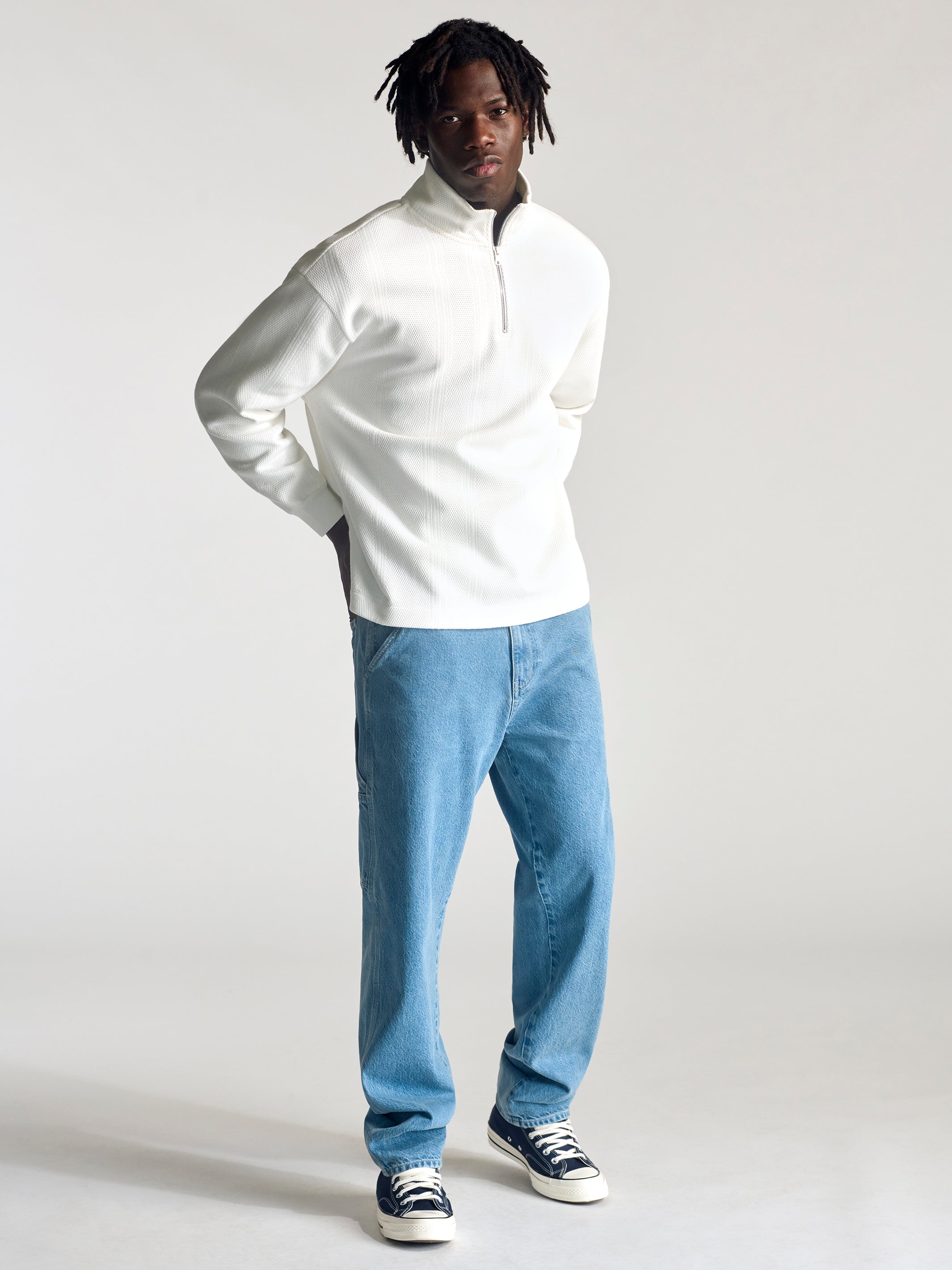 Men's Half Zip Sweatshirt In Antique White - BROOKLYN INDUSTRIES