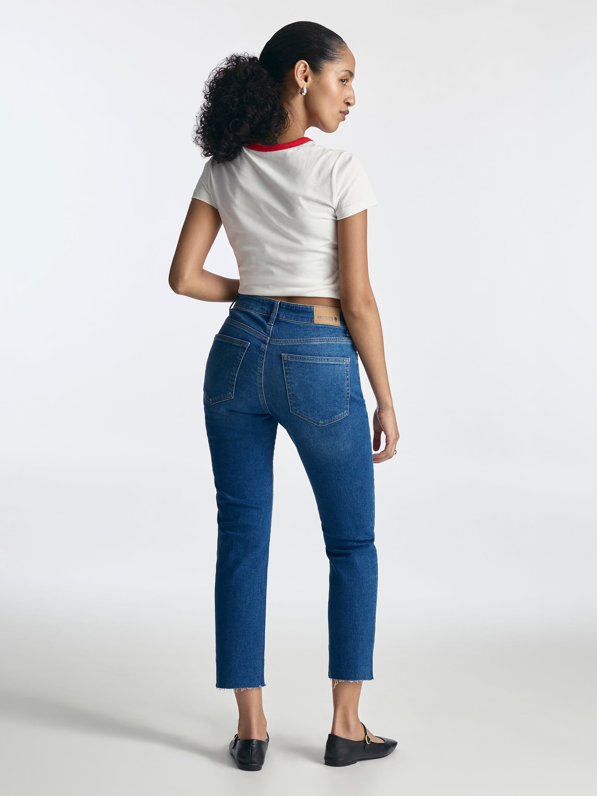 Court High Rise Cropped Straight Leg Jeans in Dark Blue Denim - BROOKLYN INDUSTRIES