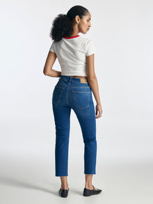 Court High Rise Cropped Straight Leg Jeans in Dark Blue Denim - BROOKLYN INDUSTRIES