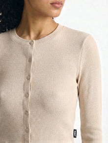 Women's Ribbed Button-Up T-Shirt in Sandshell - BROOKLYN INDUSTRIES