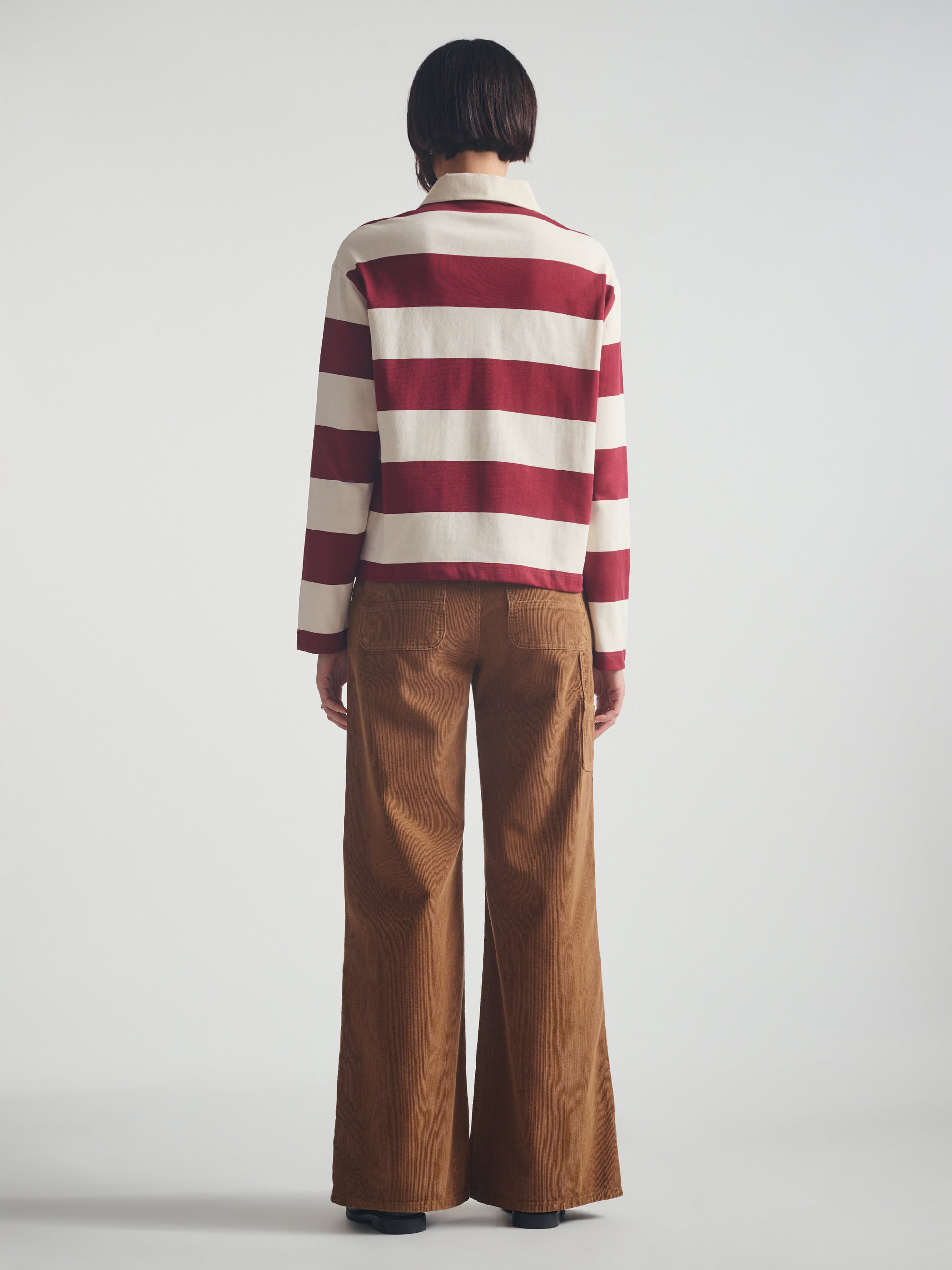 Women's Brooklyn Long Sleeve Striped Rugby T-Shirt in Biking Red Striped