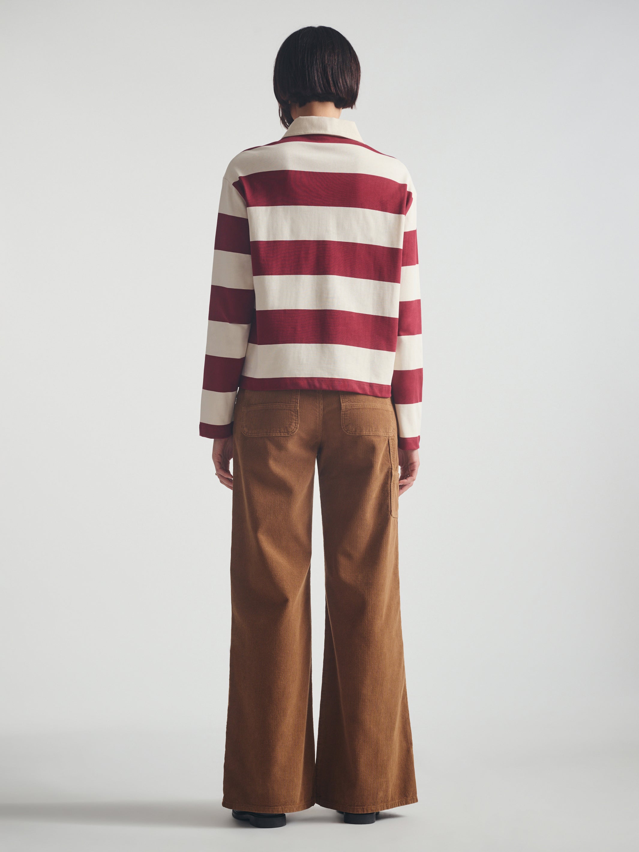 Women's Brooklyn Long Sleeve Striped Rugby T-Shirt in Biking Red Striped