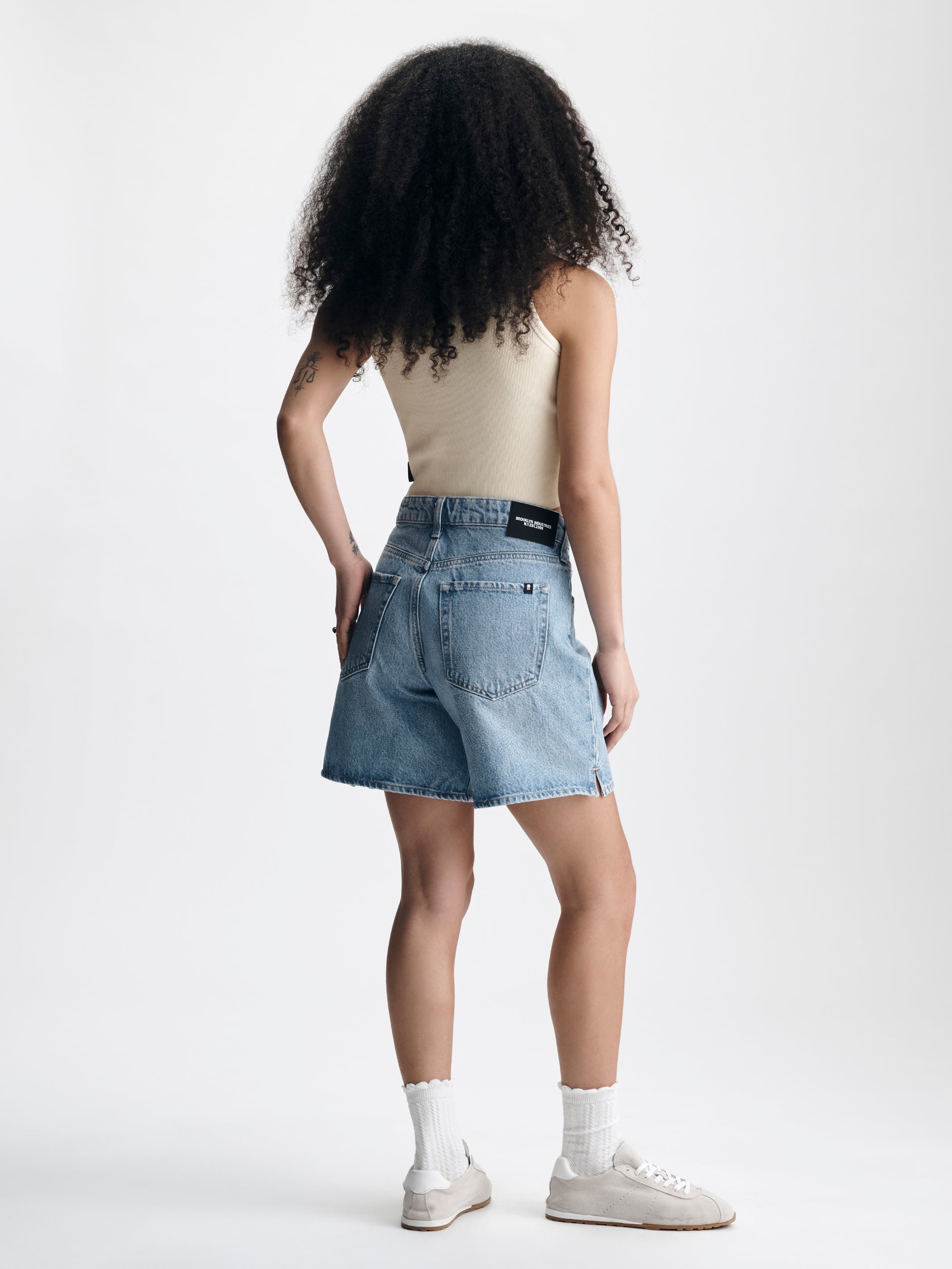 Women's Straight Leg Shorts in Bleached Everyday Denim - BROOKLYN INDUSTRIES