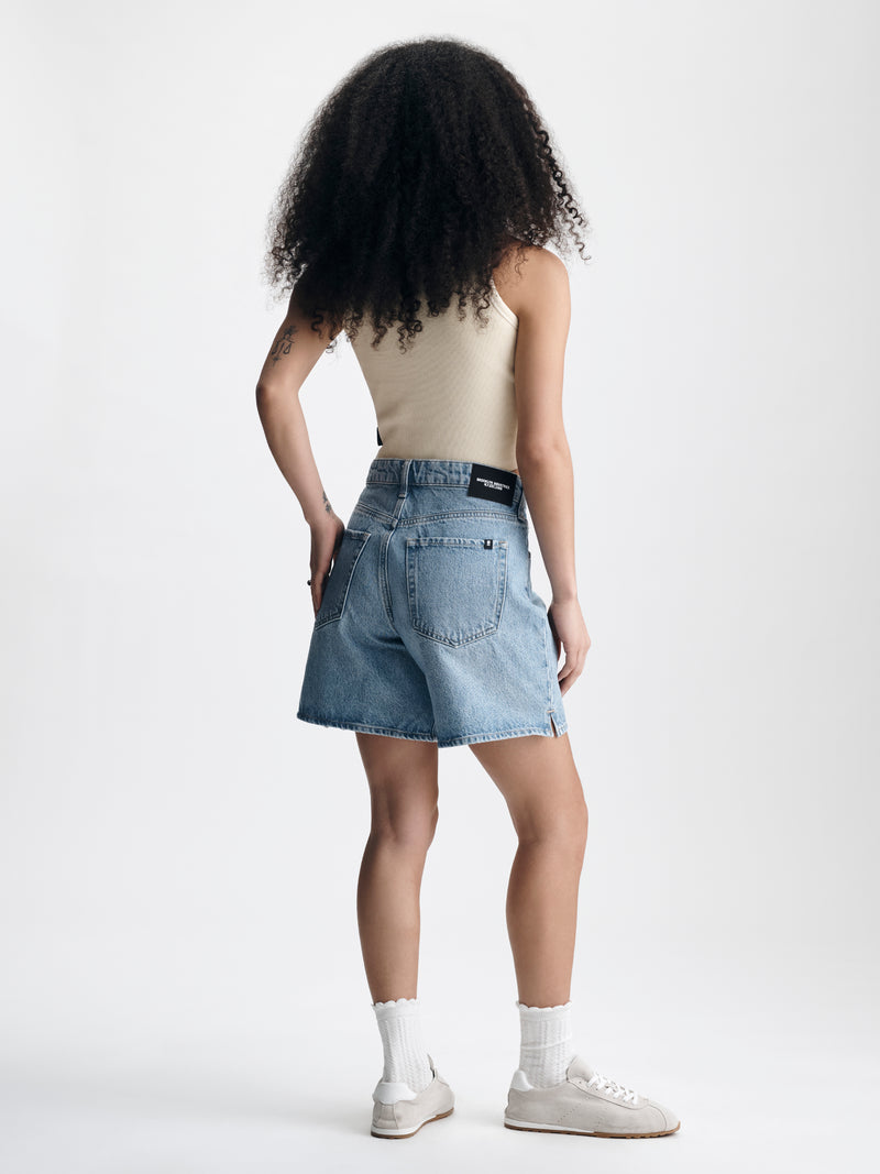 Women's Straight Leg Shorts in Bleached Everyday Denim - BROOKLYN INDUSTRIES