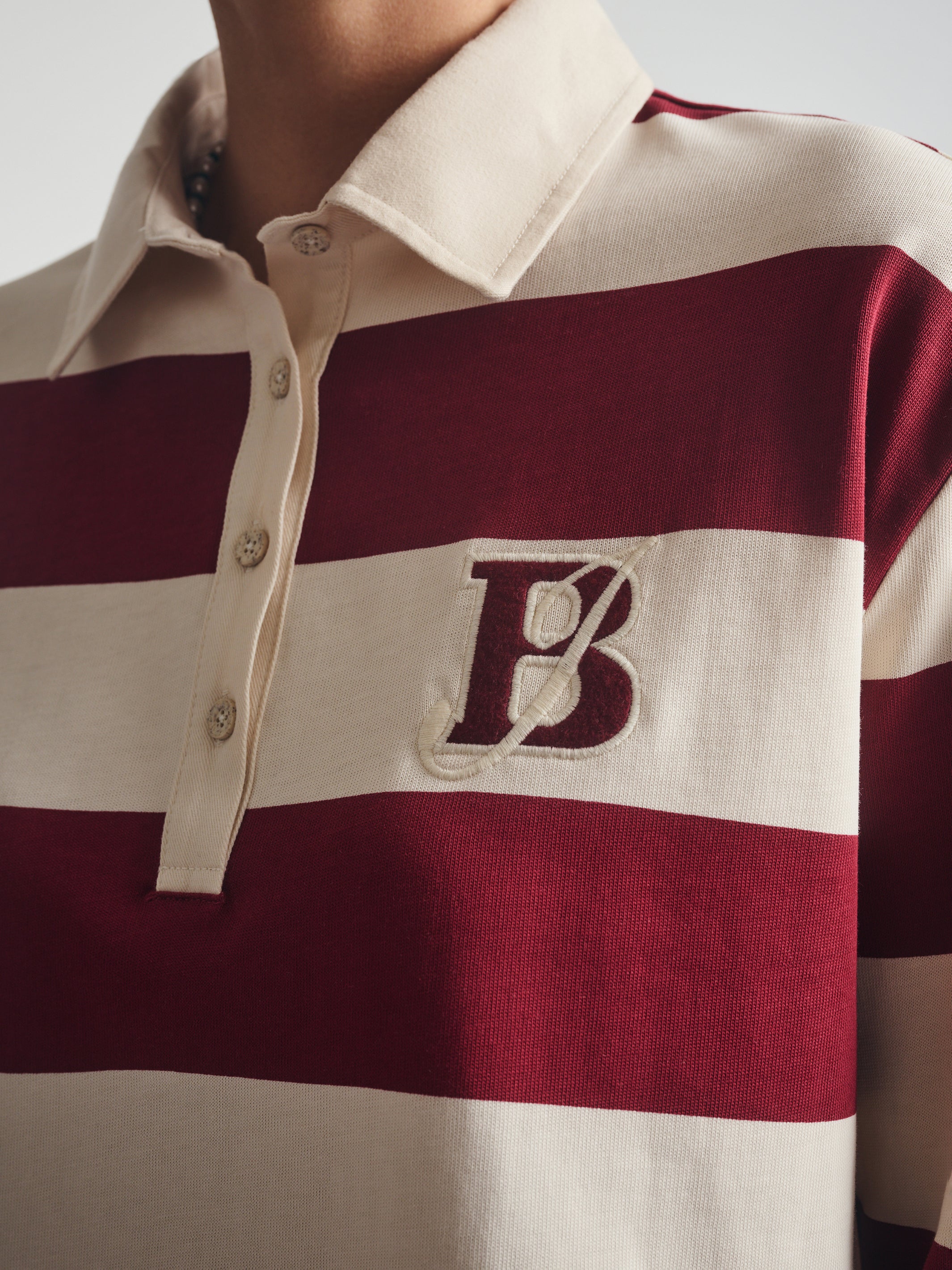 Women's Brooklyn Long Sleeve Striped Rugby T-Shirt in Biking Red Striped