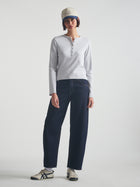 Women's Cropped Henley T-Shirt in Light Grey Melange