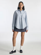 Women's Oversized Long Sleeve Striped Shirt in Blue - BROOKLYN INDUSTRIES
