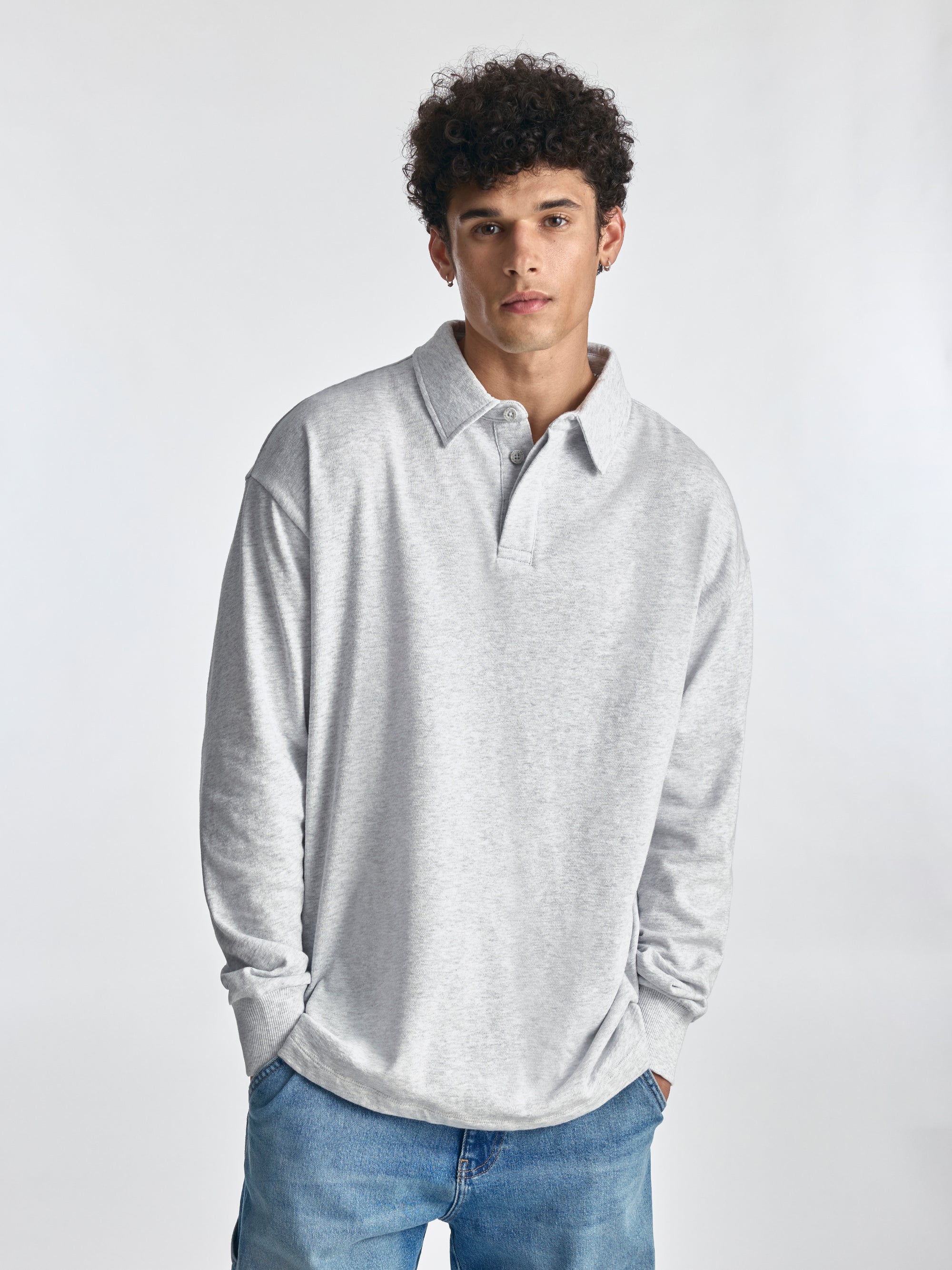 Men's Polo Sweatshirt in Grey Melange - BROOKLYN INDUSTRIES
