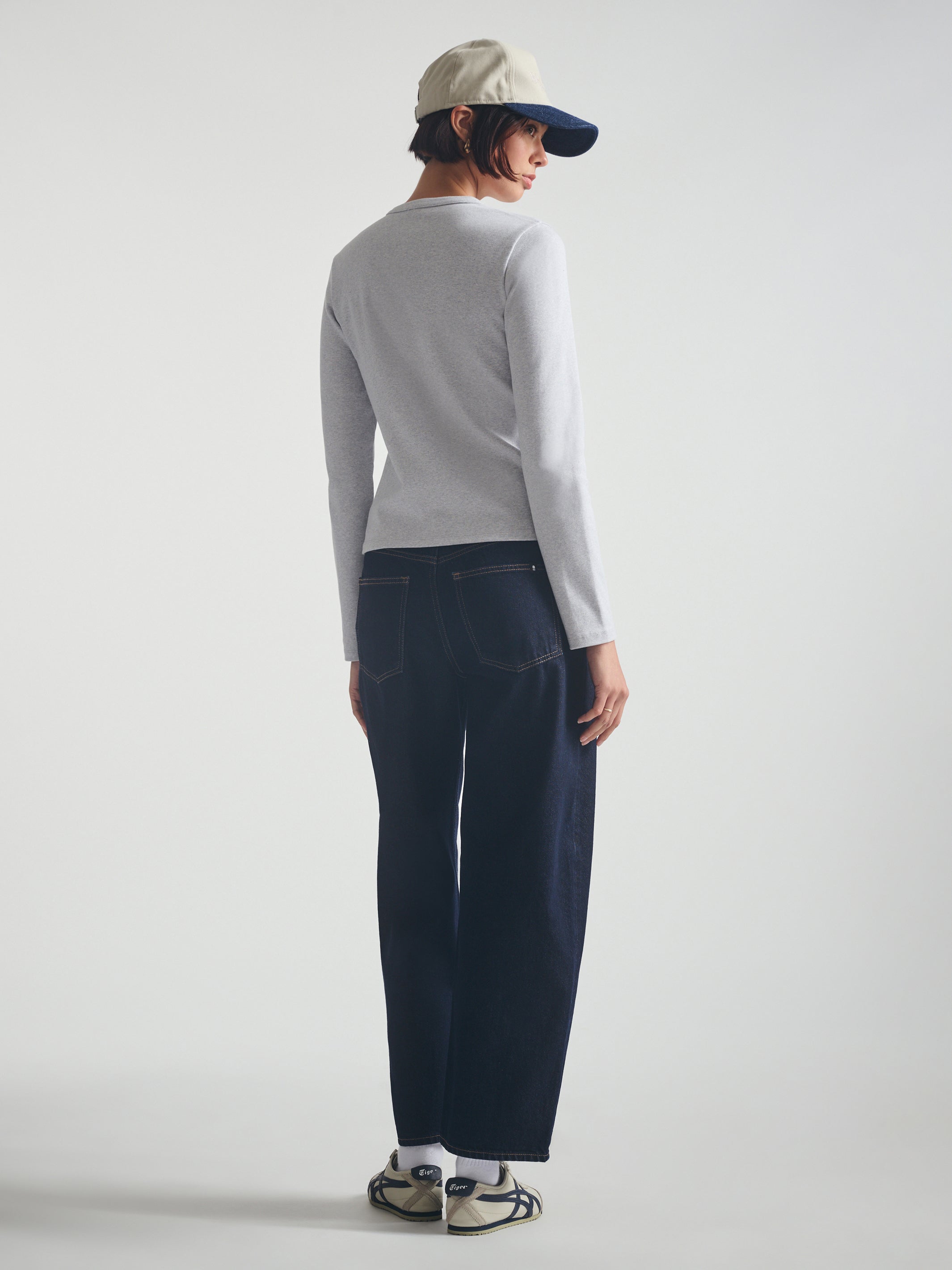 Women's Cropped Henley T-Shirt in Light Grey Melange