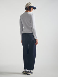 Women's Cropped Henley T-Shirt in Light Grey Melange