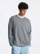 Men's Logo Long Sleeve Striped T-Shirt in Navy Stripe - BROOKLYN INDUSTRIES