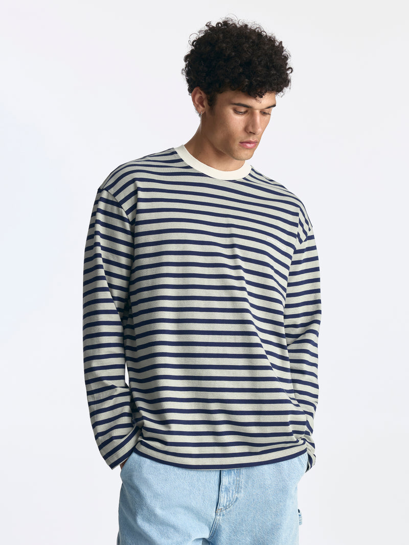Men's Logo Long Sleeve Striped T-Shirt in Navy Stripe - BROOKLYN INDUSTRIES