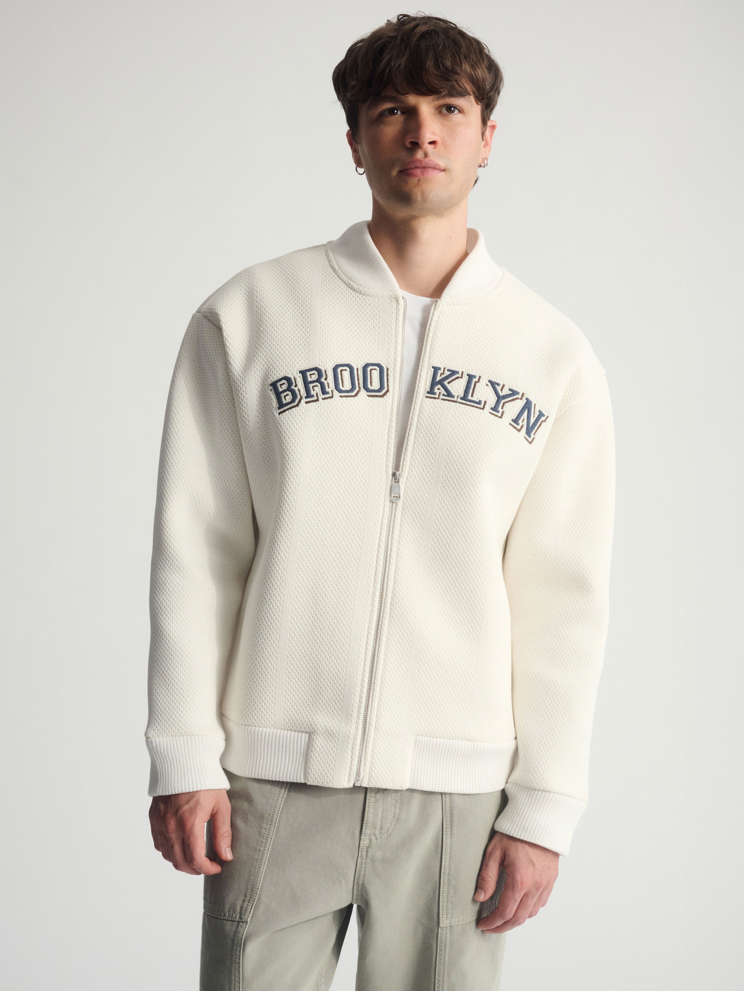 Men's Brooklyn Zip-Up Sweatshirt In Antique White - BROOKLYN INDUSTRIES
