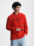 Men's Logo Varsity Polo Sweatshirt in Goji Berry - BROOKLYN INDUSTRIES