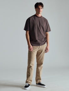 Men's Crew Neck Stripe T-Shirt In Coffee Bean - BROOKLYN INDUSTRIES