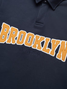 Men's Campus Half Buttoned Sweatshirt In Navy - BROOKLYN INDUSTRIES