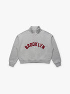 Women's Brooklyn Half Zip Sweatshirt in Mid Grey Melange - BROOKLYN INDUSTRIES