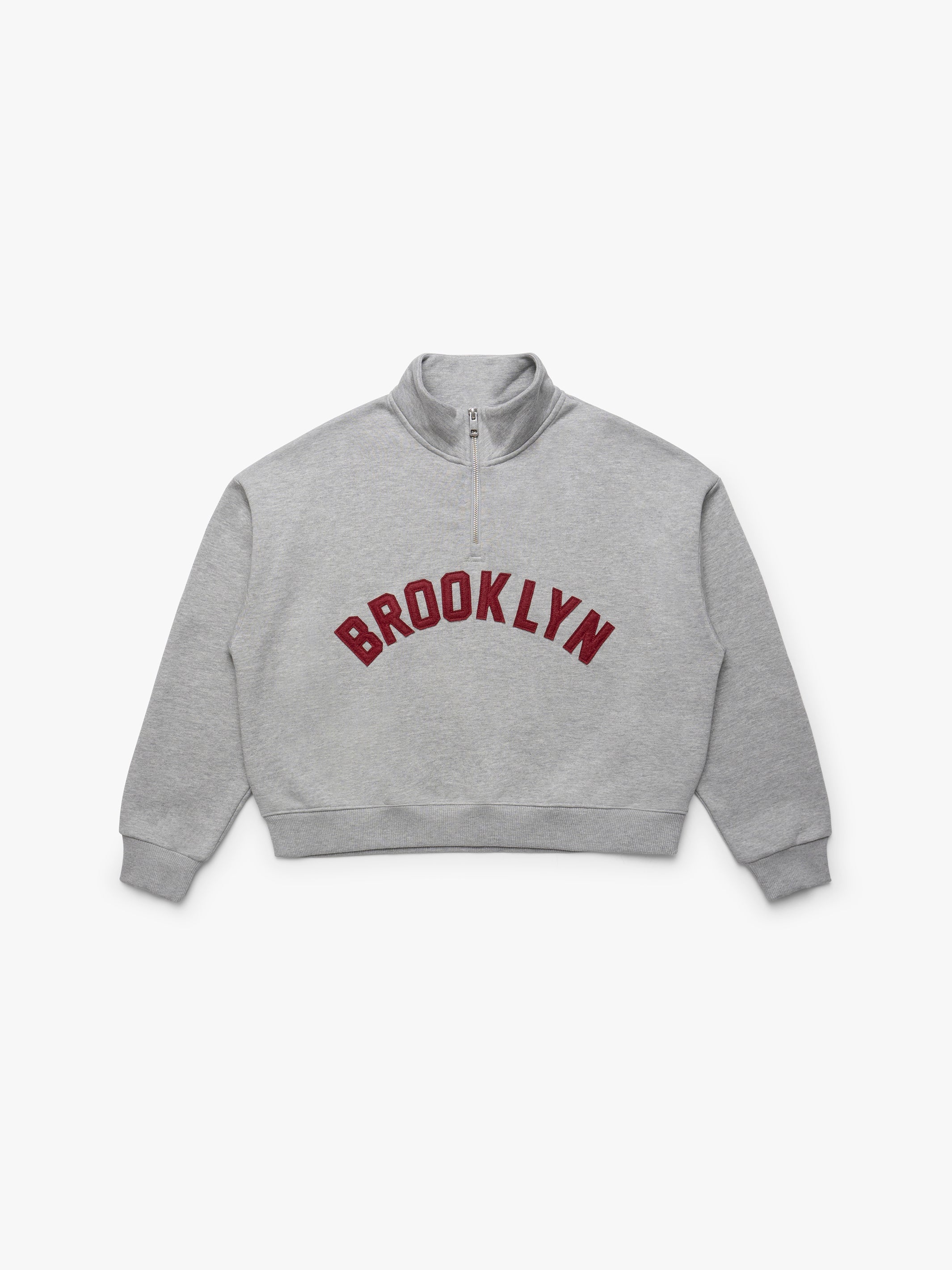 Women's Brooklyn Half Zip Sweatshirt in Mid Grey Melange - BROOKLYN INDUSTRIES