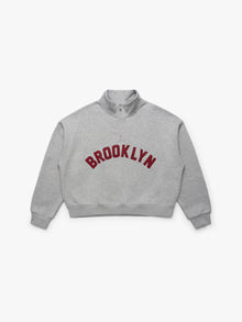 Women's Brooklyn Half Zip Sweatshirt in Mid Grey Melange - BROOKLYN INDUSTRIES