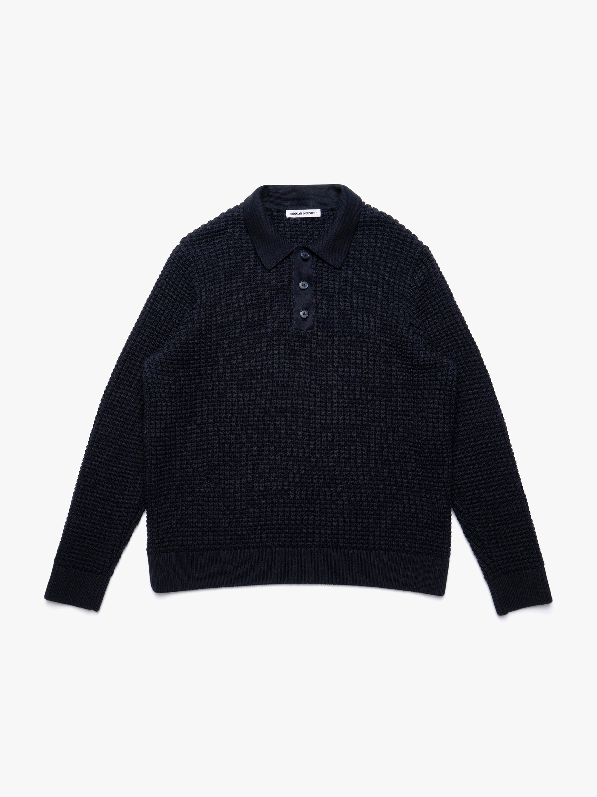 Men's Polo Sweater in Total Eclipse - BROOKLYN INDUSTRIES