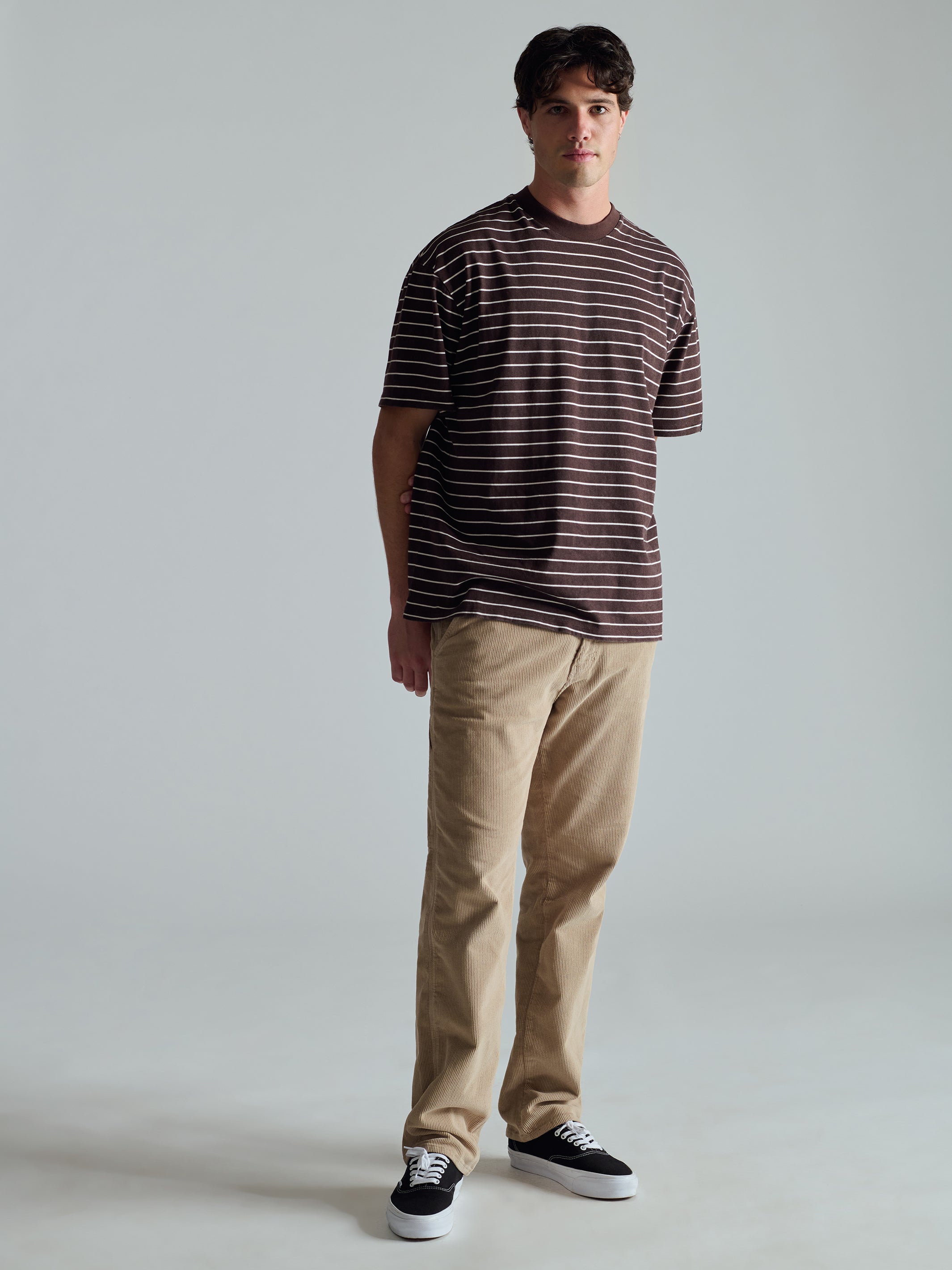 Men's Crew Neck Stripe T-Shirt In Coffee Bean - BROOKLYN INDUSTRIES