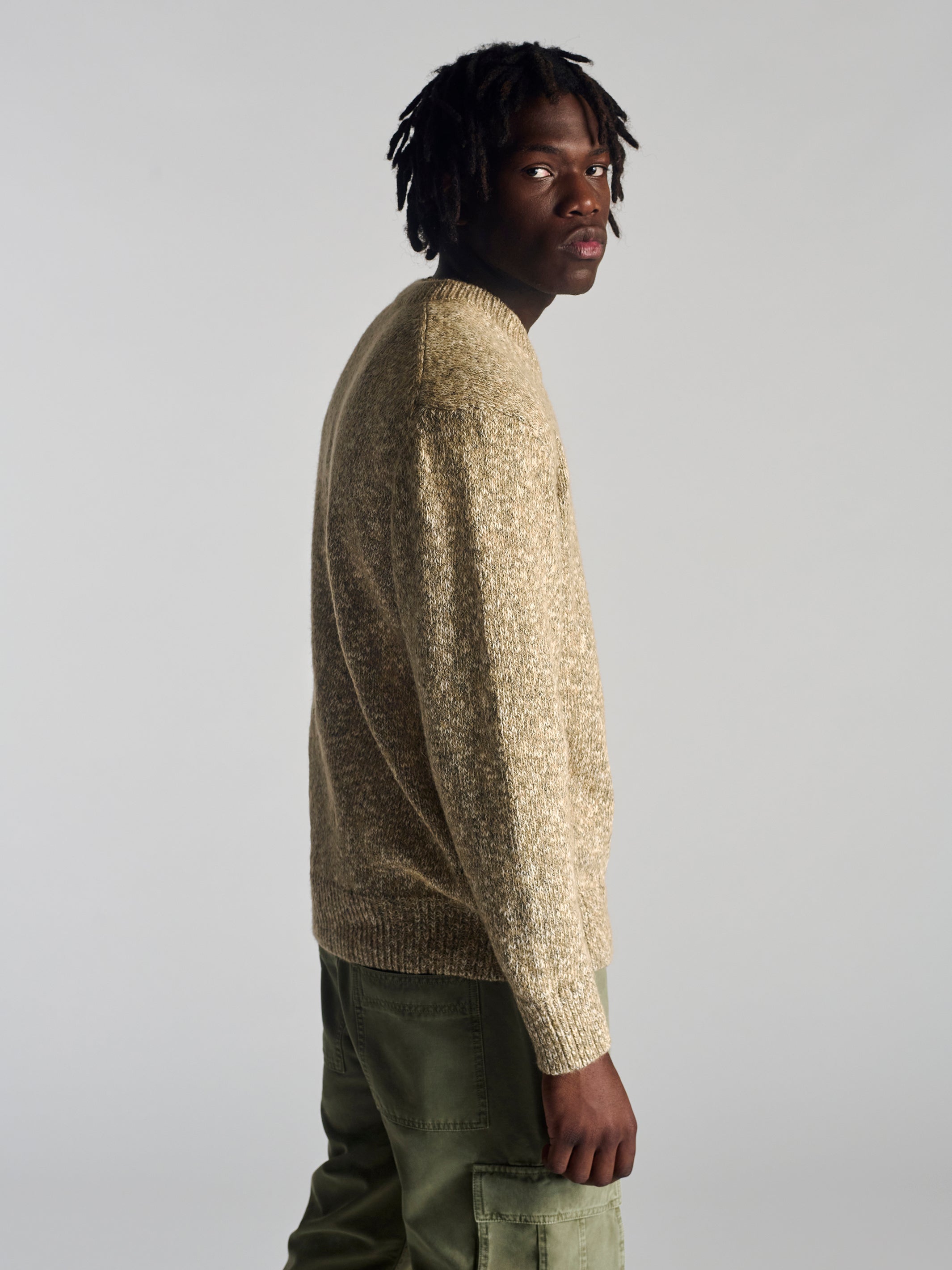 Men's Crew Neck Sweater In Oatmeal Melange - BROOKLYN INDUSTRIES