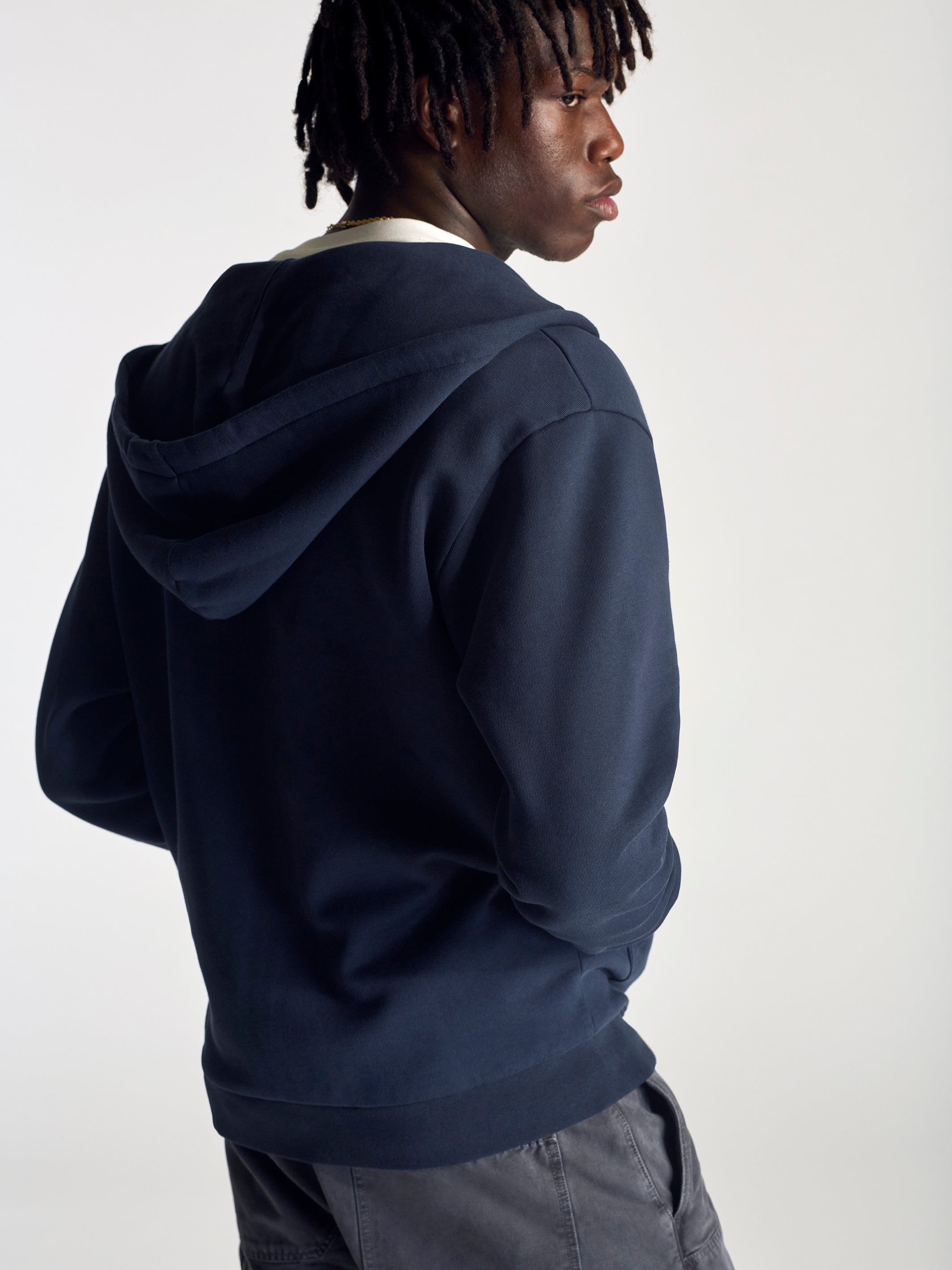 yu　ネイビー　ジップ　S Men's Logo Zip Up Sweatshirt In Navy | Brooklyn Industries