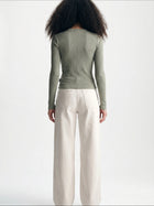 Women's Ribbed Button-Up T-Shirt in Shadow - BROOKLYN INDUSTRIES
