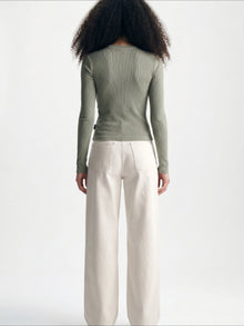 Women's Ribbed Button-Up T-Shirt in Shadow - BROOKLYN INDUSTRIES