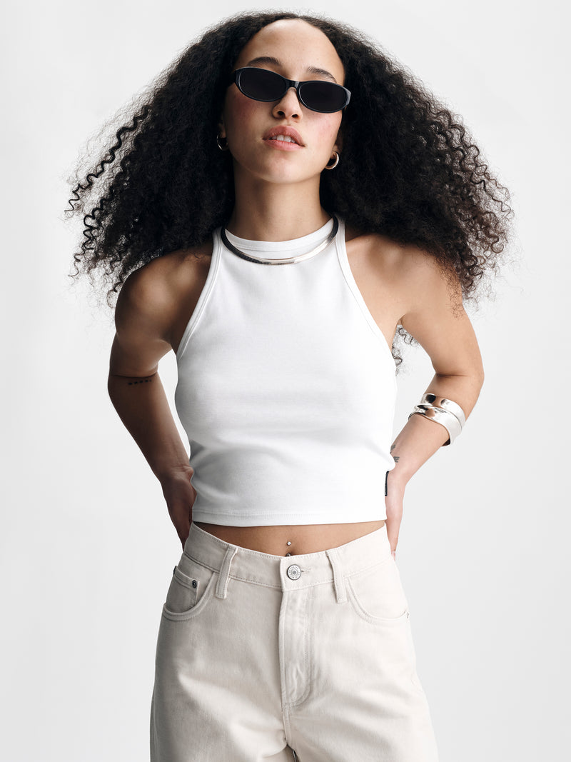 Women's High Neck Tank Top in White - BROOKLYN INDUSTRIES