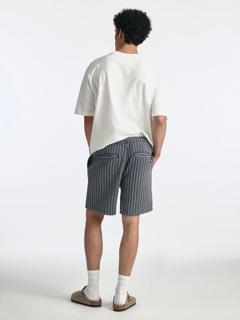 Men's Drawstring Striped Shorts in Indigo - BROOKLYN INDUSTRIES