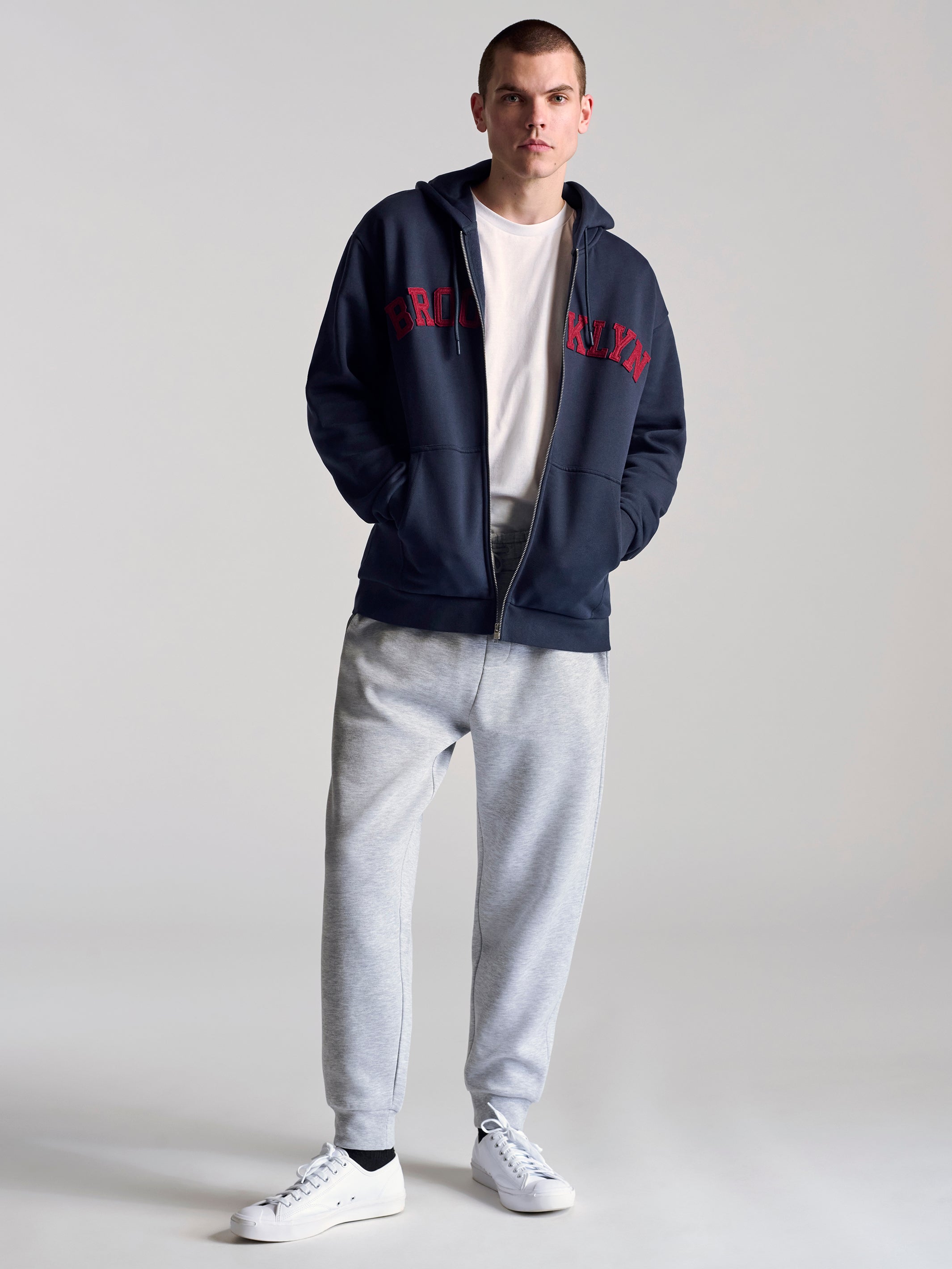 Men's Campus Zip Up Sweatshirt In Navy - BROOKLYN INDUSTRIES