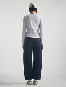 Women's Cropped Henley T-Shirt in Light Grey Melange
