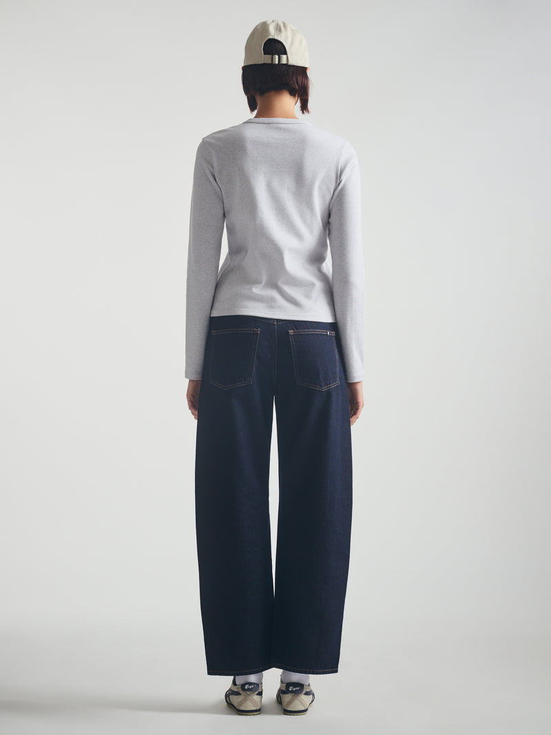 Women's Cropped Henley T-Shirt in Light Grey Melange - BROOKLYN INDUSTRIES