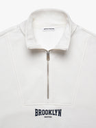 Women's Brooklyn Half Zip Varsity Sweatshirt in Antique White - BROOKLYN INDUSTRIES
