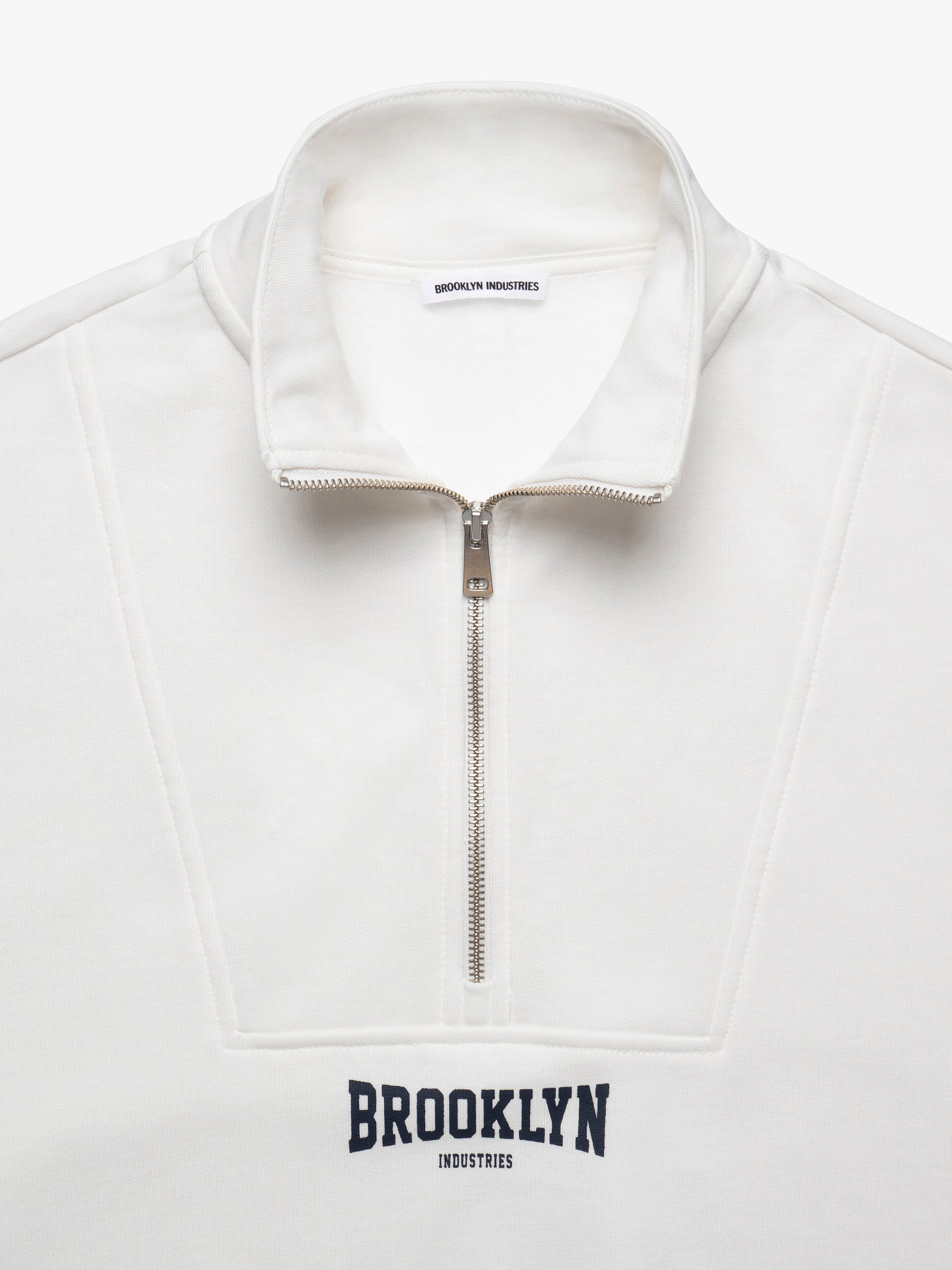 Women's Brooklyn Half Zip Varsity Sweatshirt in Antique White - BROOKLYN INDUSTRIES