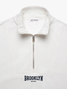 Women's Brooklyn Half Zip Varsity Sweatshirt in Antique White - BROOKLYN INDUSTRIES