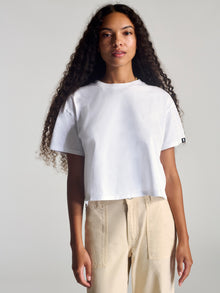 Women's Nassau Crew Neck Crop T-Shirt in White - BROOKLYN INDUSTRIES