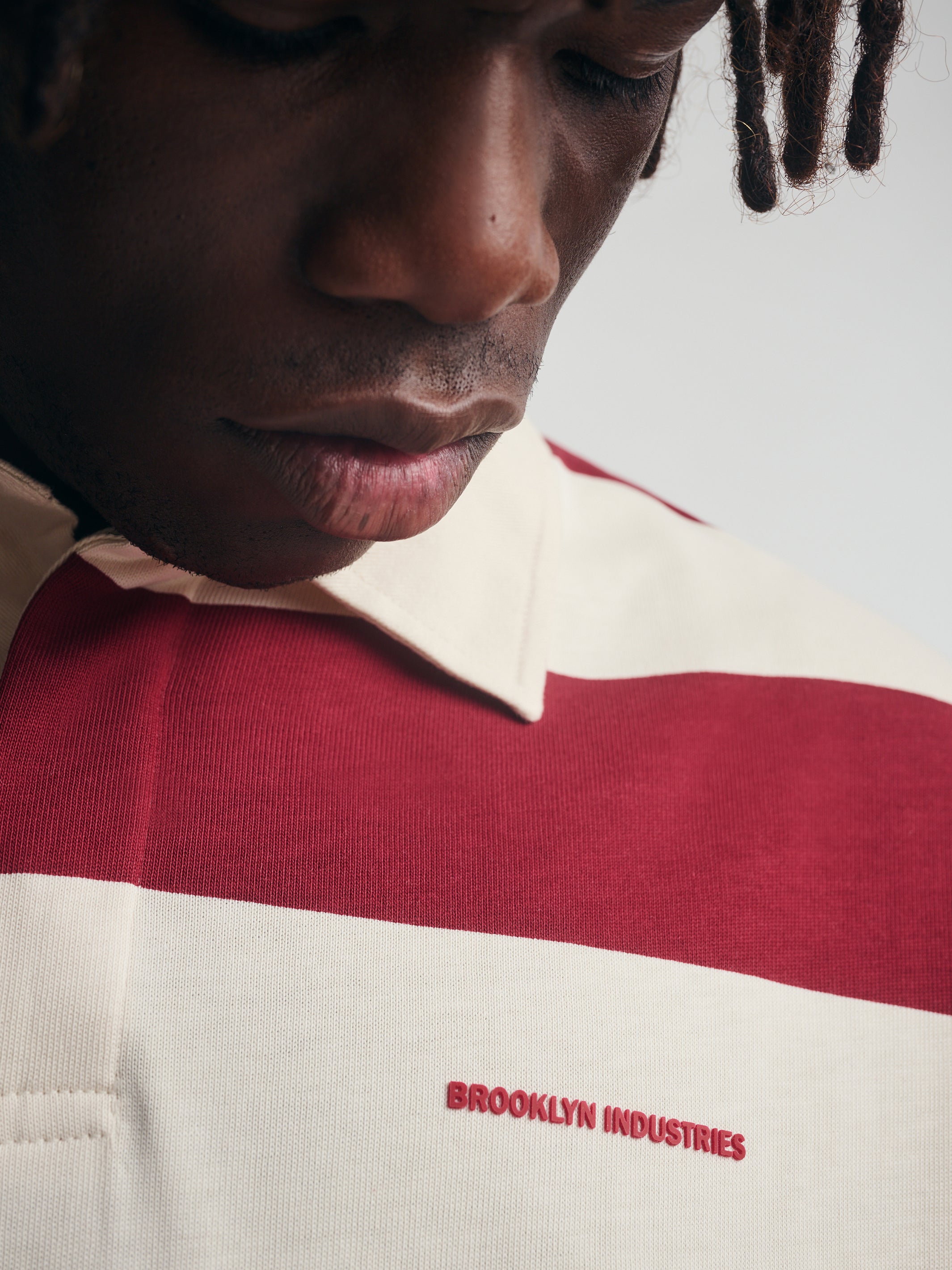 Men's Brooklyn Long Sleeve Striped Rugby T-Shirt in Biking Red Striped - BROOKLYN INDUSTRIES