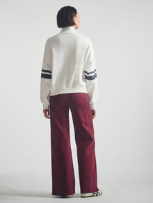 Women's Brooklyn Half Zip Varsity Sweatshirt in Antique White