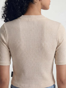 Women's Ribbed Henley T-Shirt in Sandshell - BROOKLYN INDUSTRIES