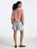 Women's Logo Long Sleeve Striped T-Shirt in Goji Berry Stripe - BROOKLYN INDUSTRIES