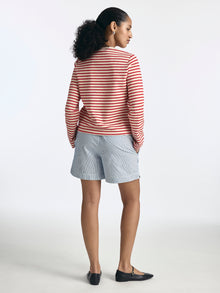 Women's Logo Long Sleeve Striped T-Shirt in Goji Berry Stripe - BROOKLYN INDUSTRIES