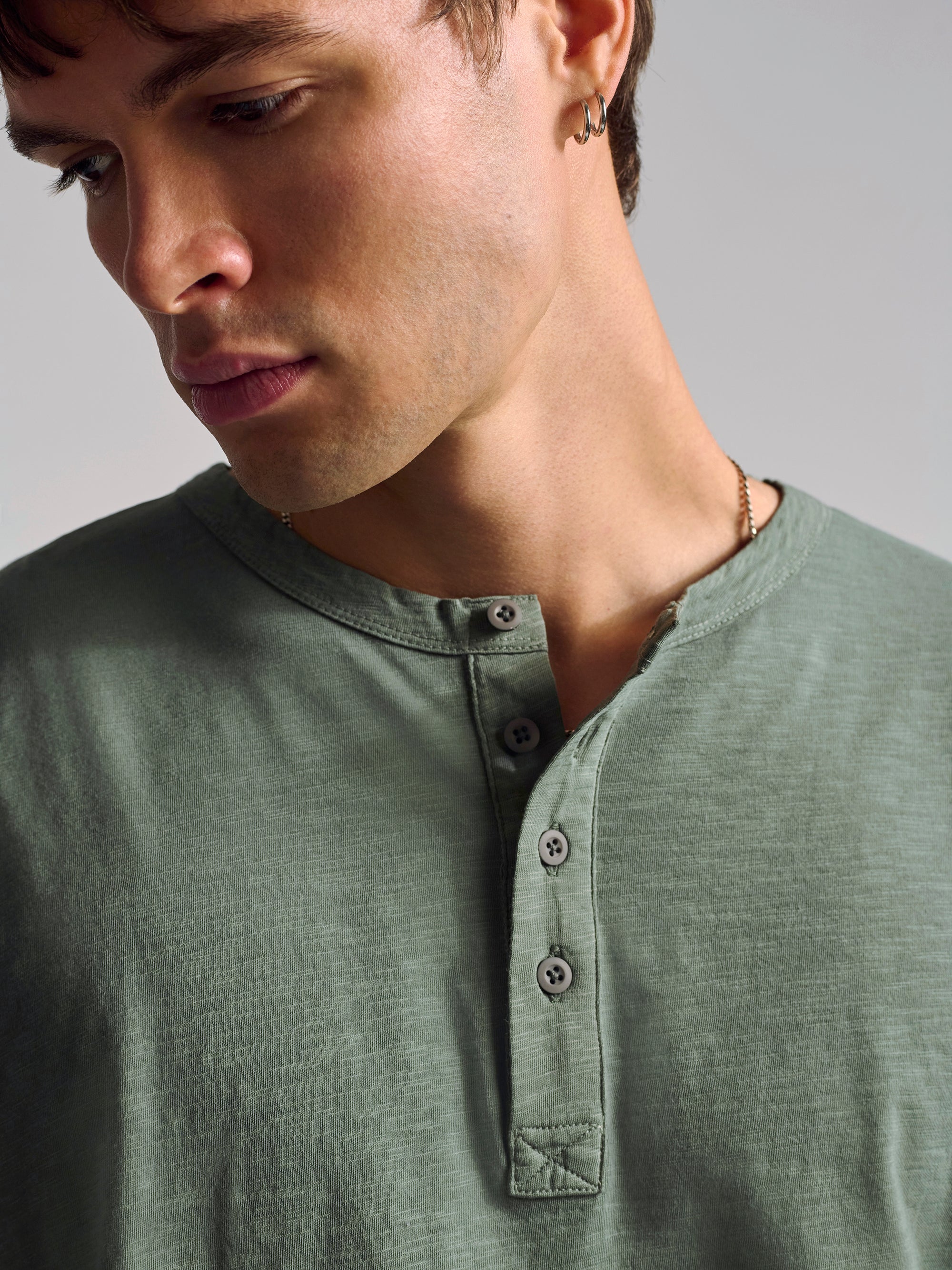 Men's Long Sleeve Henley T-Shirt In Agave Green - BROOKLYN INDUSTRIES