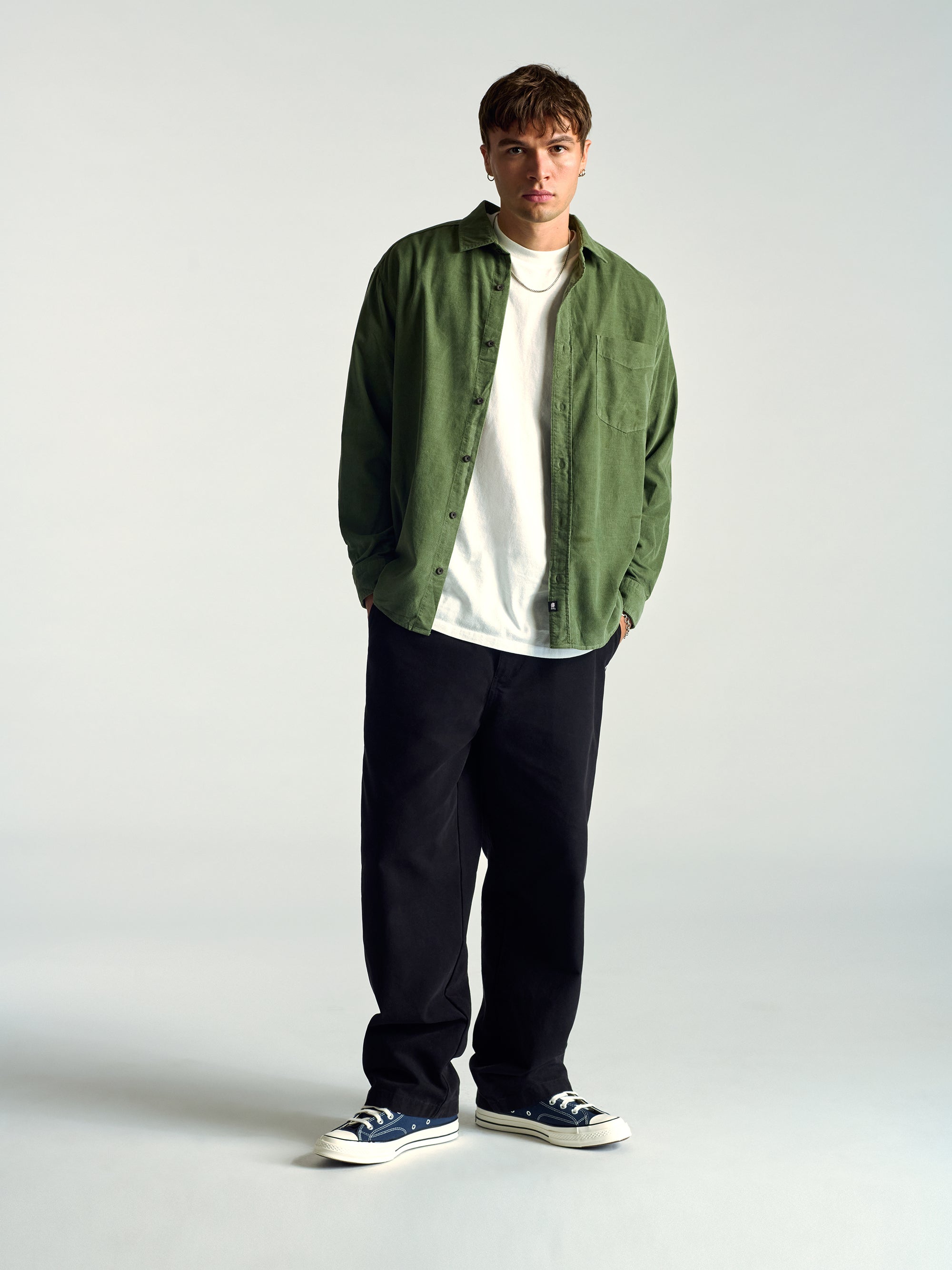 Men's Long Sleeve Corduroy Shirt In Agave Green - BROOKLYN INDUSTRIES